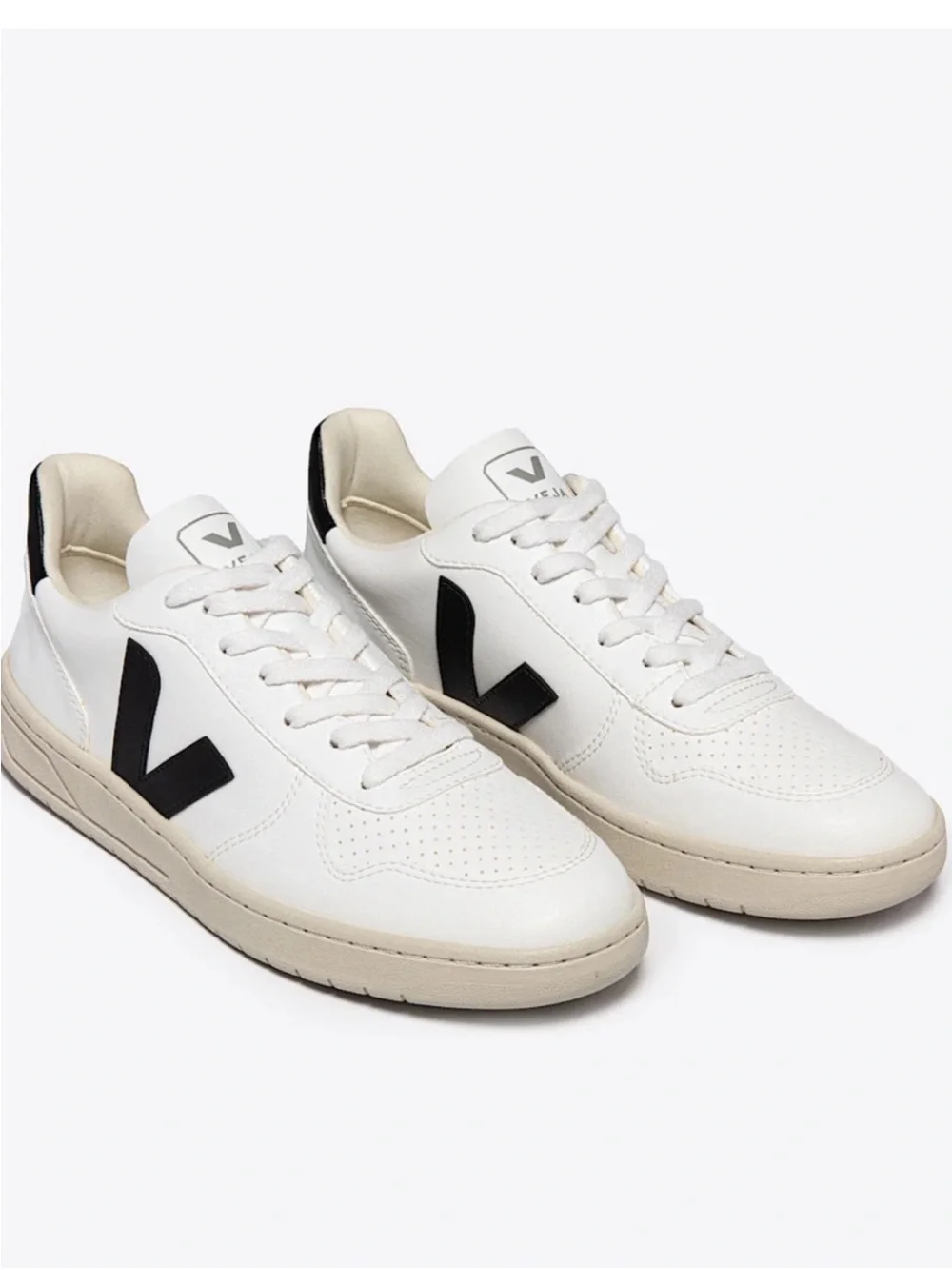 Veja V-10 Leather Sneakers — White with Black V